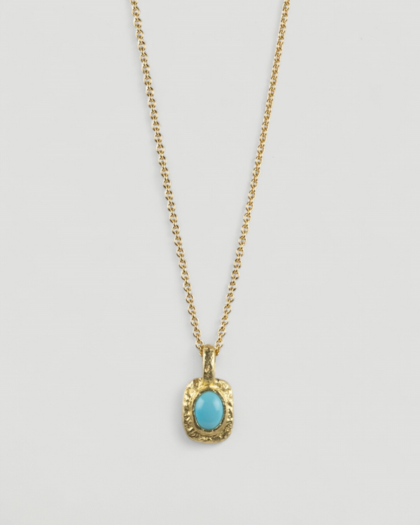 Organisch-eckiger 750 Goldanhänger mit Türkis (0,67 ct) mit 750 Goldkette