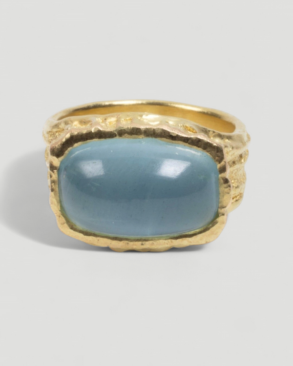 Strukturierter 750 Goldring mit blauem Aquamarin (10,05 ct) - Goldschmiede Krack