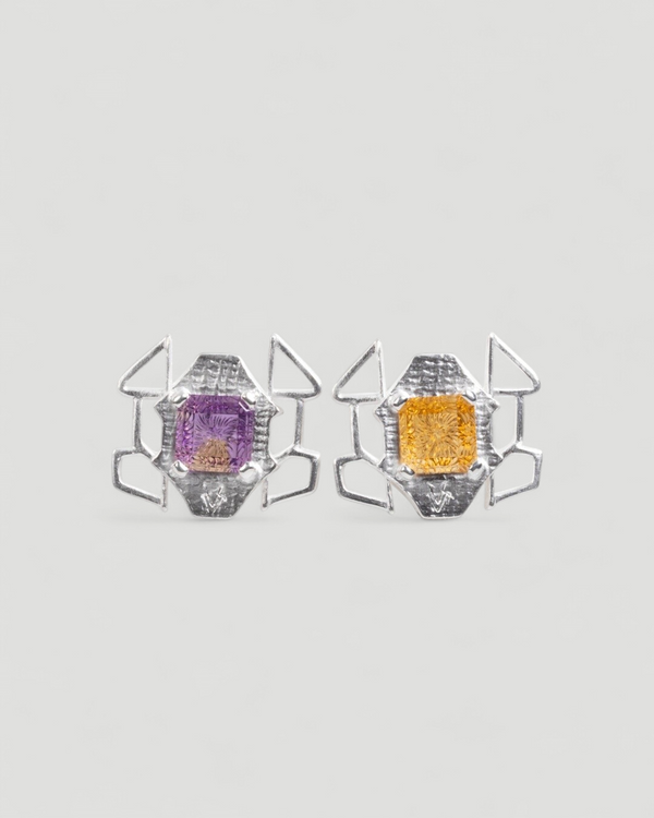 Bicolor Ohrschmuck mit Amethyst und Citrin – 925 Silber, Design Louis Krack
