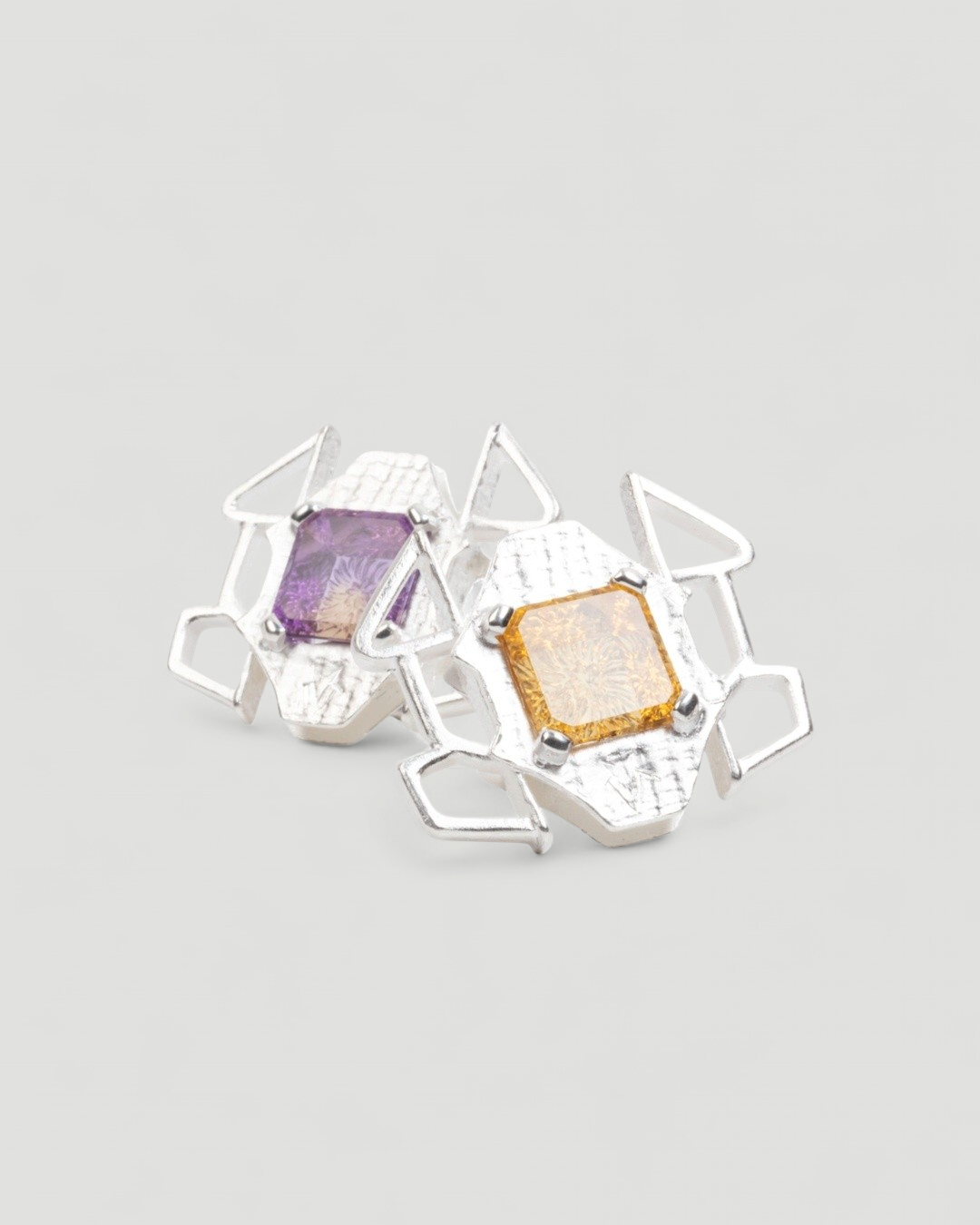 Bicolor Ohrschmuck mit Amethyst und Citrin – 925 Silber, Design Louis Krack - Goldschmiede Krack