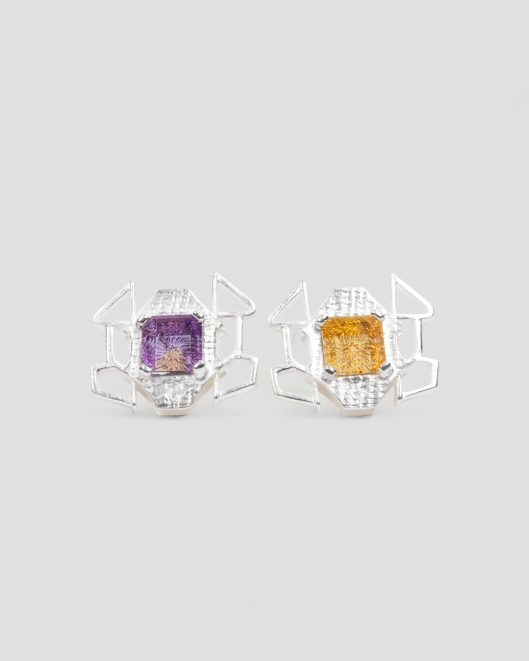 Bicolor Ohrschmuck mit Amethyst und Citrin – 925 Silber, Design Louis Krack - Goldschmiede Krack