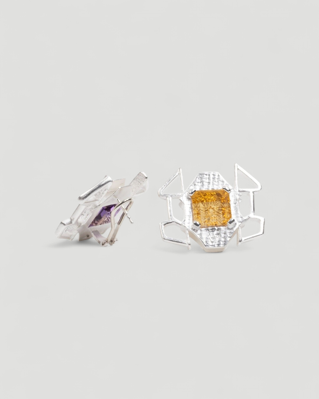 Bicolor Ohrschmuck mit Amethyst und Citrin – 925 Silber, Design Louis Krack - Goldschmiede Krack