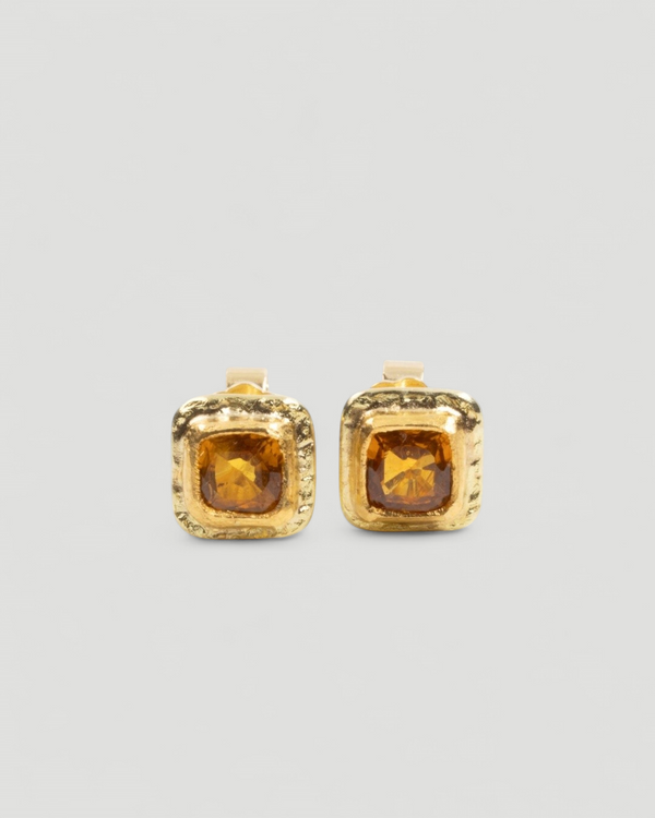 Kleine 750 Goldohrstecker mit orangenen Saphiren (1.5 ct) - Goldschmiede Krack