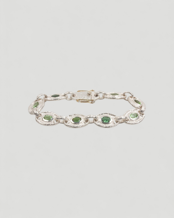 925 Silberarmband mit grünen Turmalinen (5.69 ct) und 750 Gold