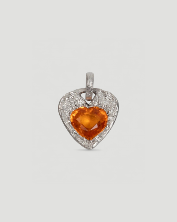750 Palladium-Weißgold Herzanhänger mit herzförmigem Mandarin-Granat (2,62 ct)