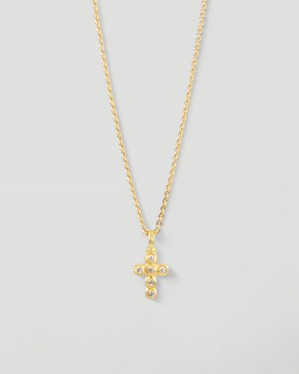Zierlicher Kreuzanhänger aus 750 Gelbgold mit Brillanten (0,12 ct) inkl. Goldkette