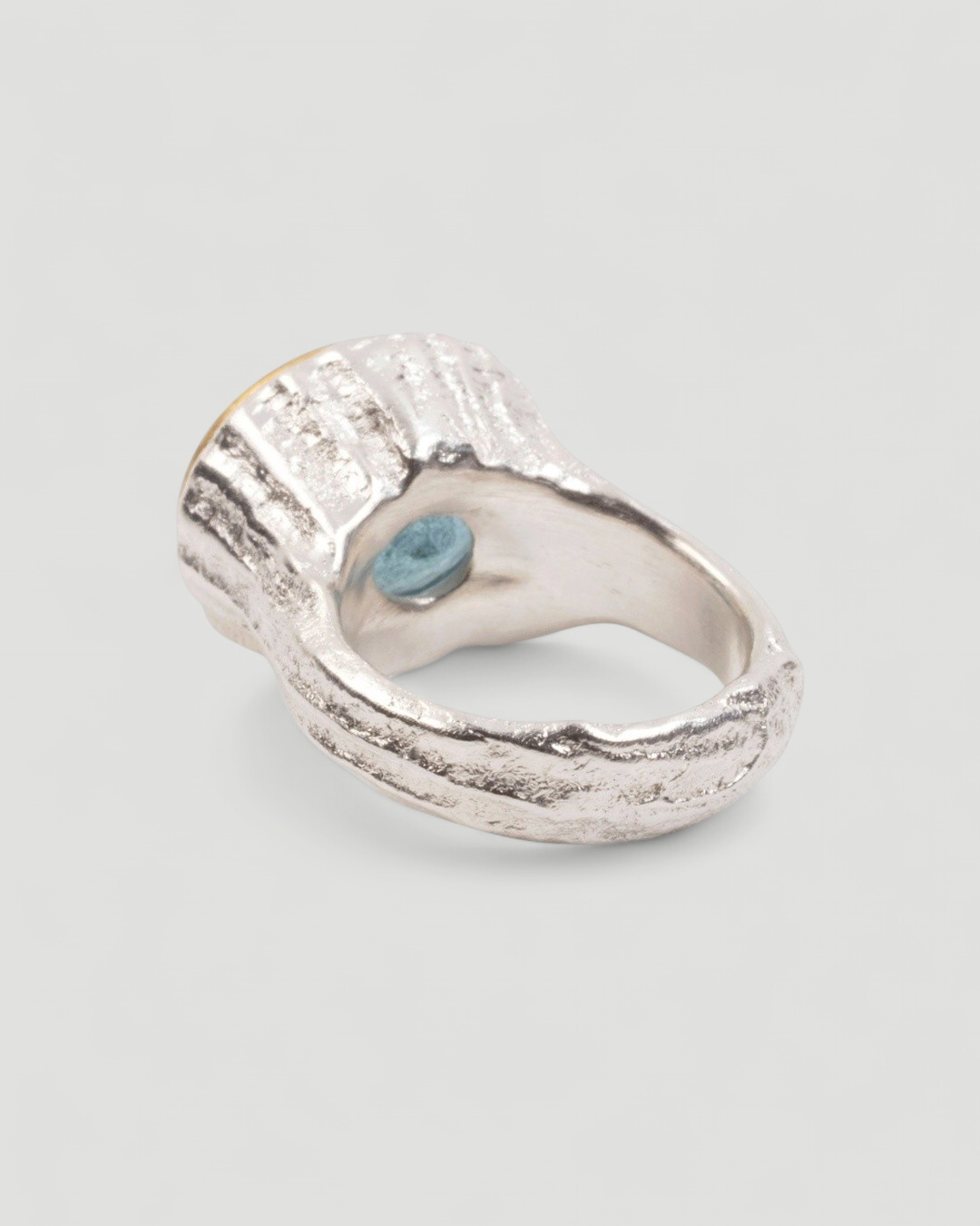 925 Silberring mit blauem Aquamarin (10,67 ct) und 999 Feingold-Fassung - Goldschmiede Krack