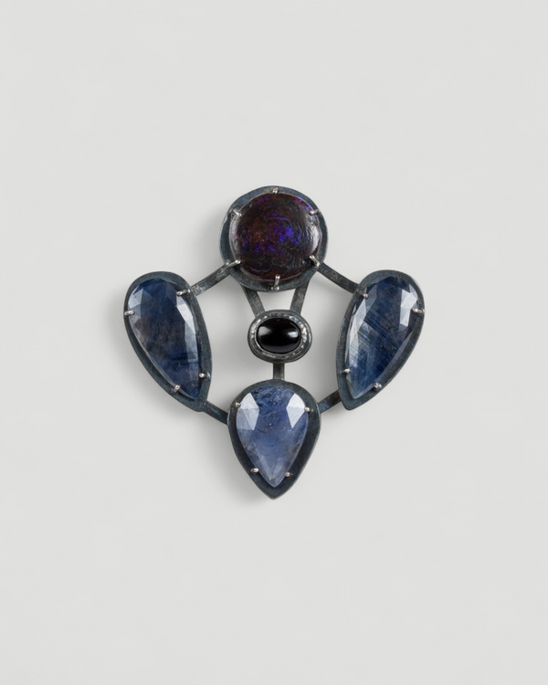 Tansanit Onyx Boulderopal Saphir Brosche