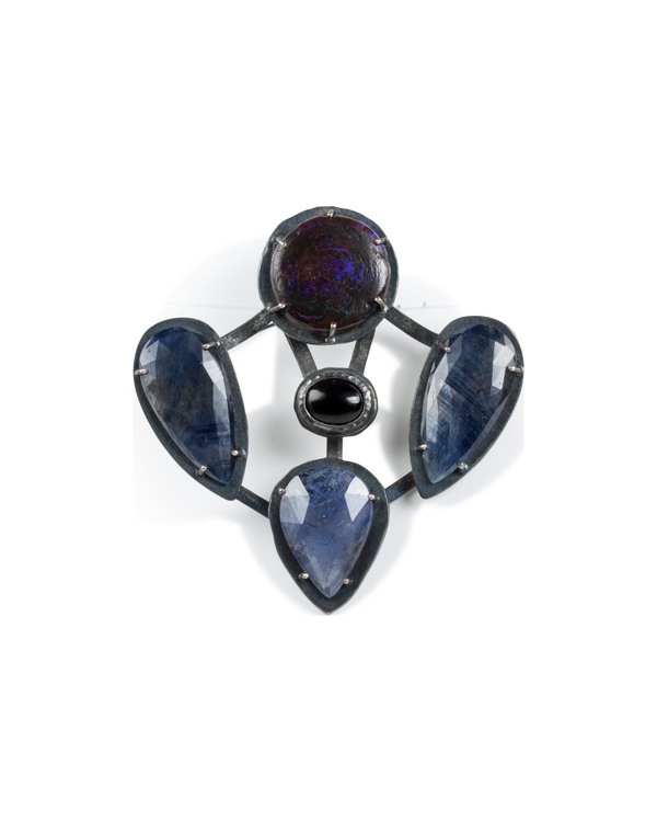 Tansanit Onyx Boulderopal Safir Brosche - Goldschmiede Krack