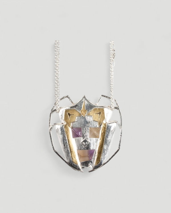 Großer 925 Silberanhänger mit Citrin, Amethyst und 999 Feingold