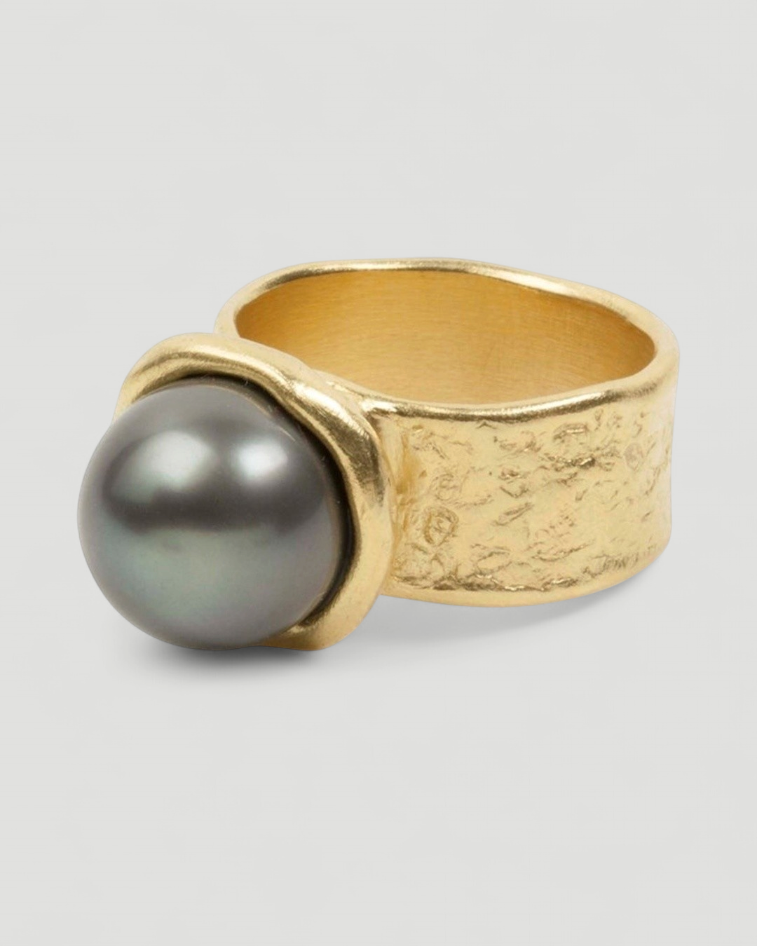 750 Goldring mit grauer runder Tahitiperle - Goldschmiede Krack