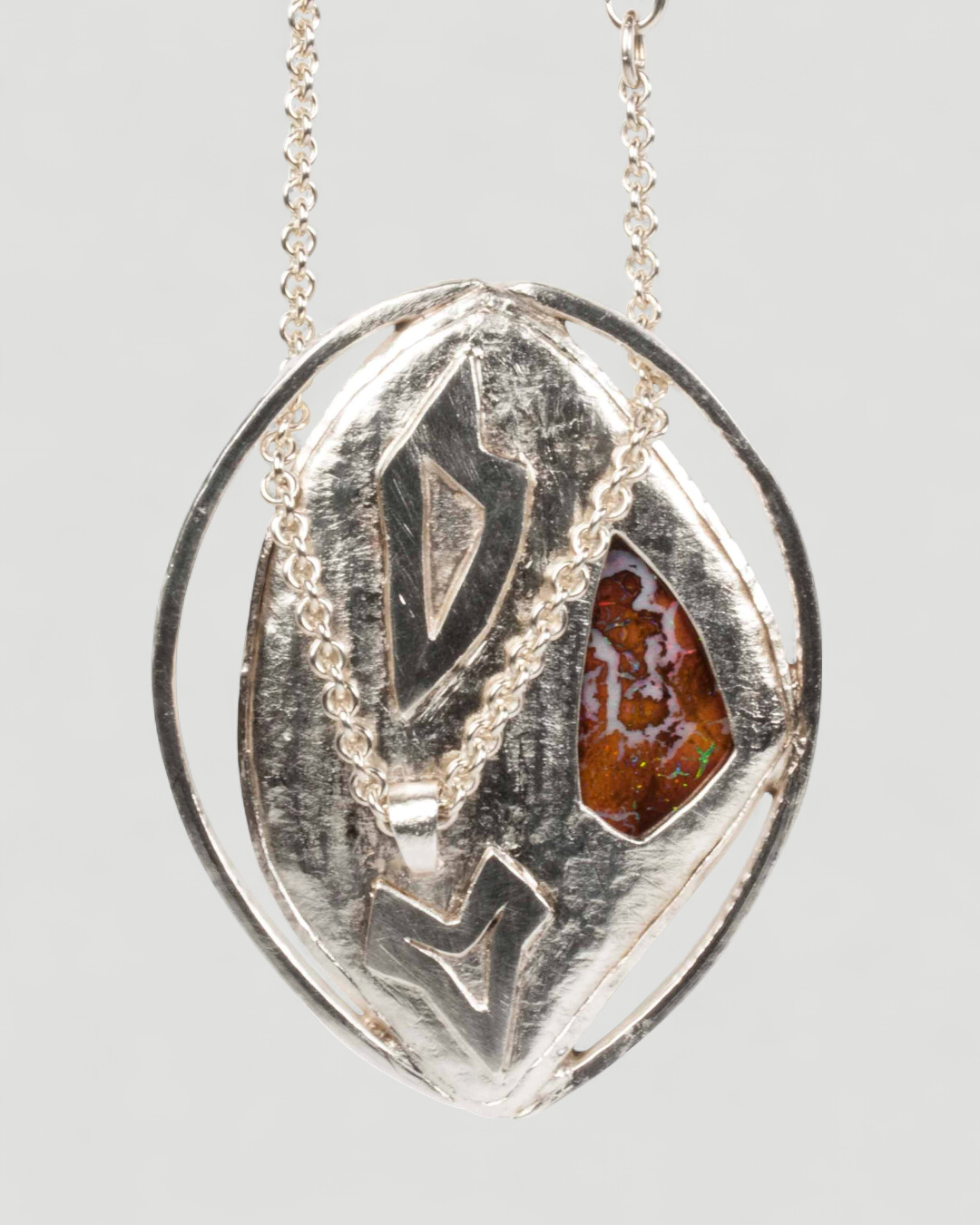 Großer 925 Silberanhänger mit Boulderopal und Feingoldstreifen - Goldschmiede Krack