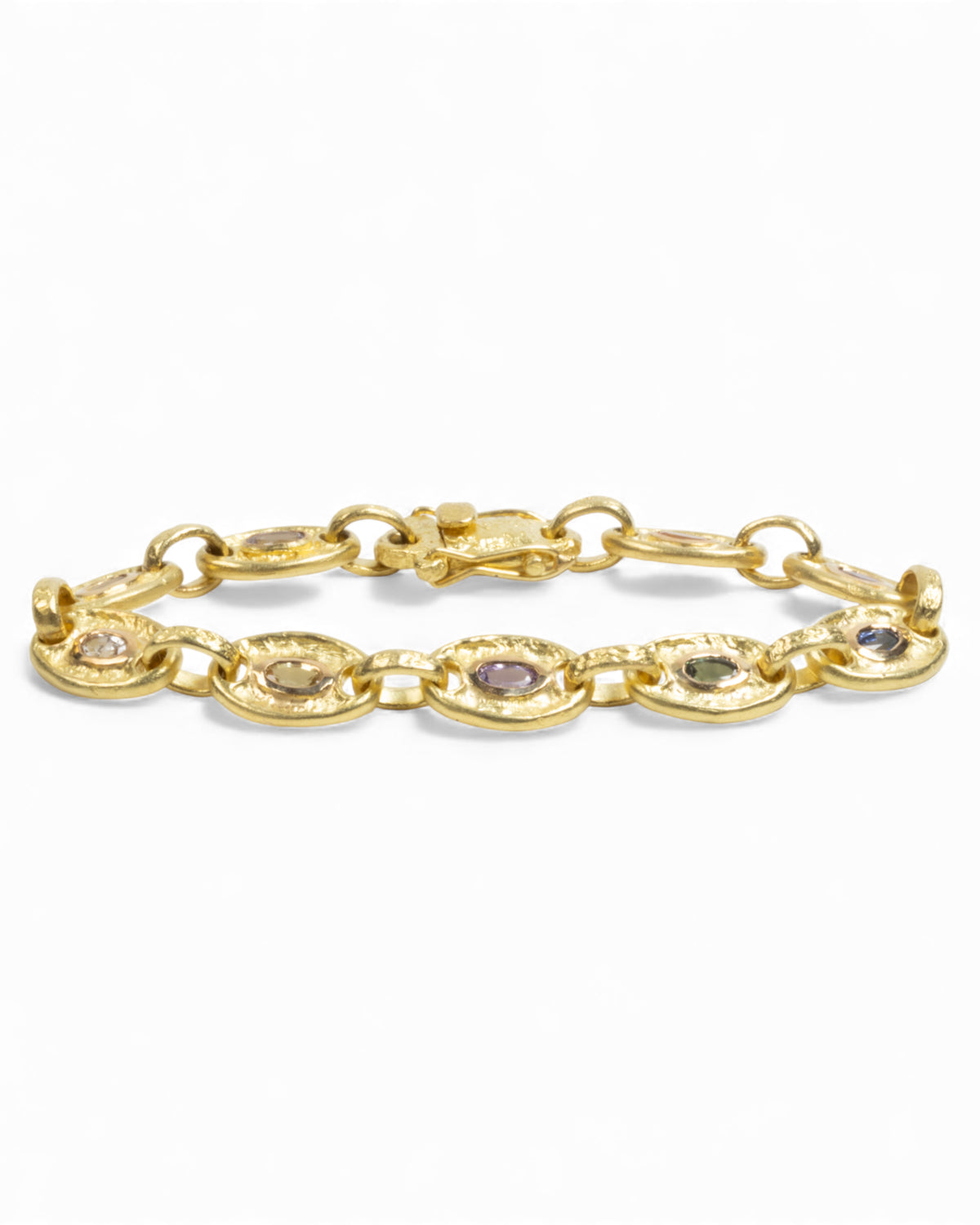 750 Gold-Gliederarmband mit bunten Saphiren (zus. 2,75 ct) - Goldschmiede Krack - Trauringe & Unikatschmuck aus Deidesheim