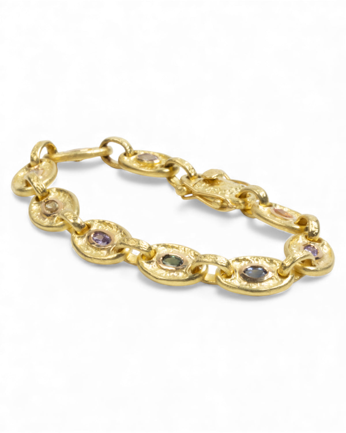 750 Gold-Gliederarmband mit bunten Saphiren (zus. 2,75 ct) - Goldschmiede Krack - Trauringe & Unikatschmuck aus Deidesheim