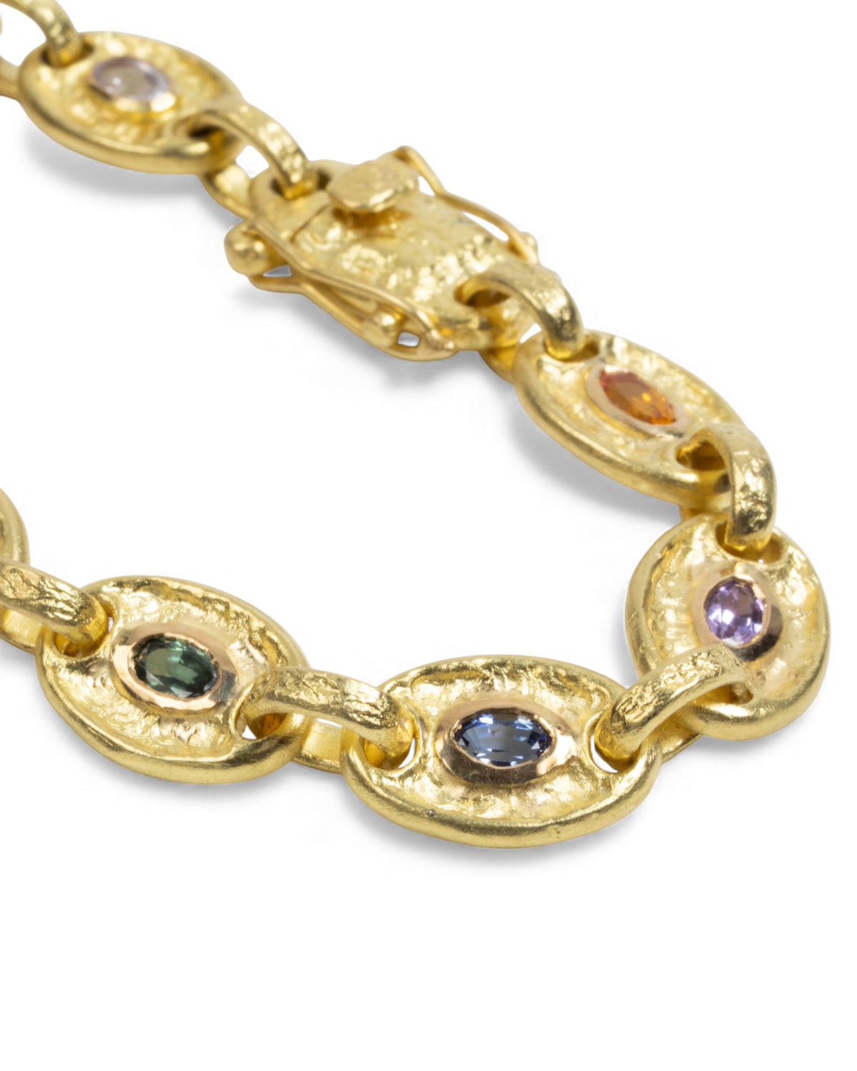 750 Gold-Gliederarmband mit bunten Saphiren (zus. 2,75 ct) - Goldschmiede Krack - Trauringe & Unikatschmuck aus Deidesheim