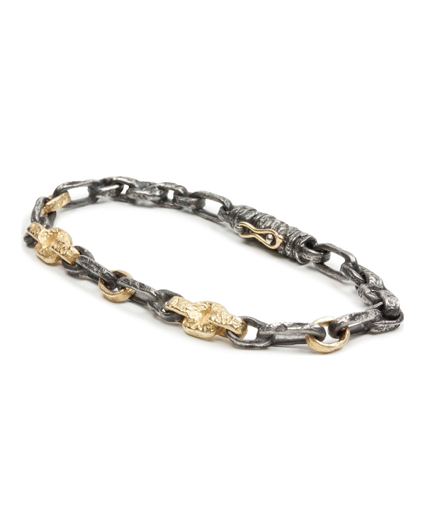Bicolor Armband aus geschwärzten 925 Silber und 750 Gold - Goldschmiede Krack