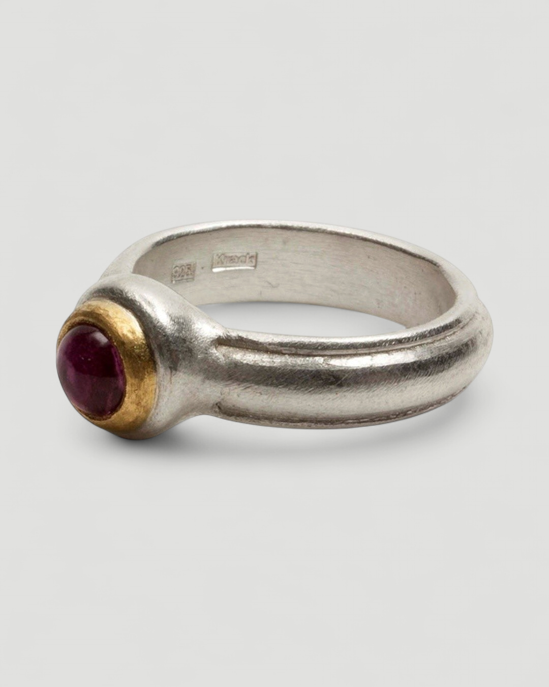 Bicolor 925 Silberring mit rosa Turmalin und Goldfassung - Goldschmiede Krack