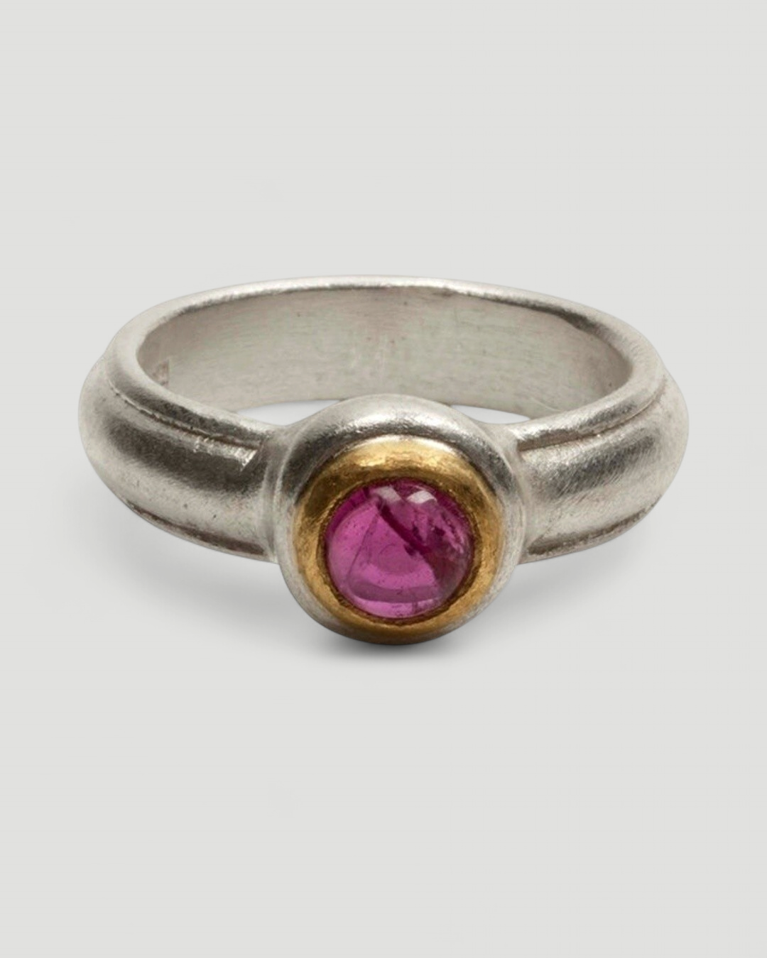 Bicolor 925 Silberring mit rosa Turmalin und Goldfassung - Goldschmiede Krack