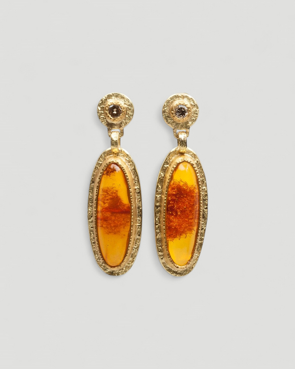 750 Goldohrstecker mit braunem Brillant und Bernstein - Goldschmiede Krack