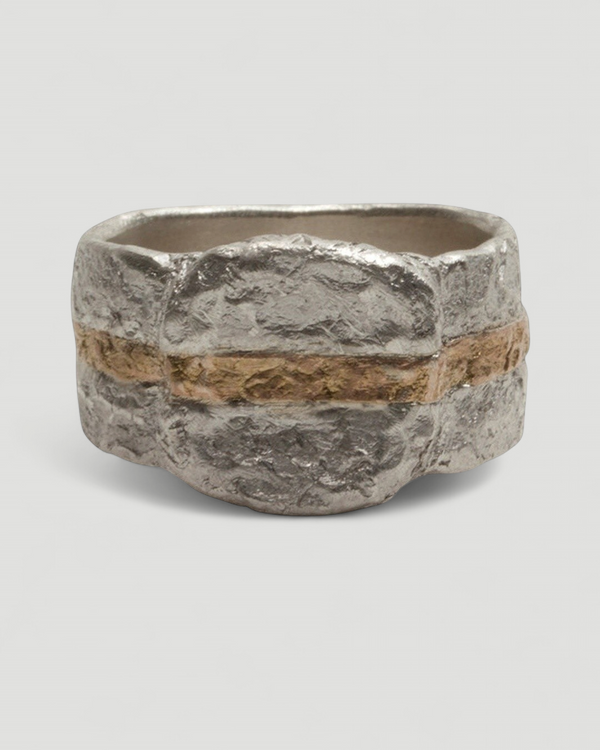 Breiter 925 Silberring mit 750 Goldstreifen