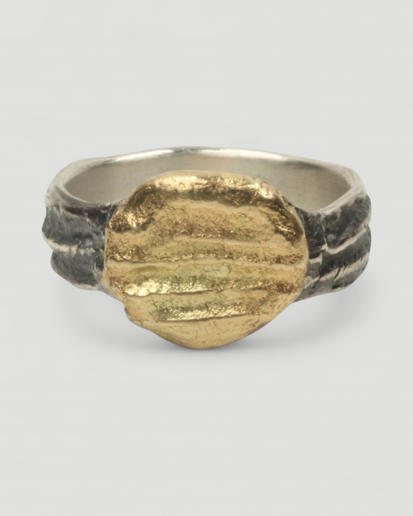 Geschwärzter 925 Silberring mit 750 Gold - Goldschmiede Krack