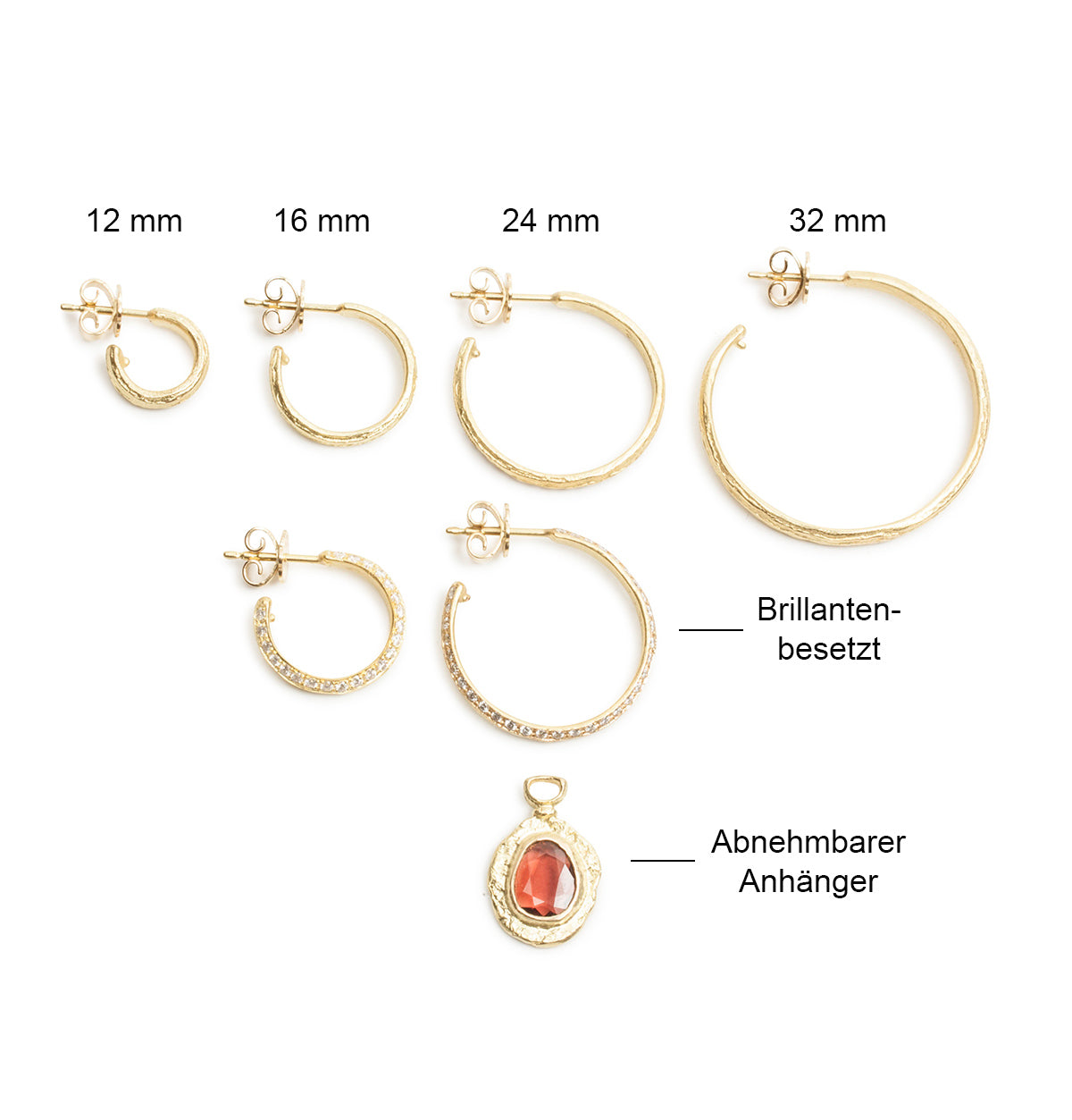 Abnehmbare 750 Goldanhänger mit weinrotem Granat für unsere Creolen - Goldschmiede Krack - Trauringe & Unikatschmuck aus Deidesheim