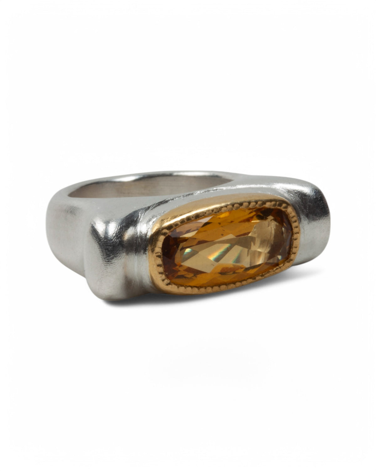 Bicolor 925 Silberring mit facettiertem Goldberyll