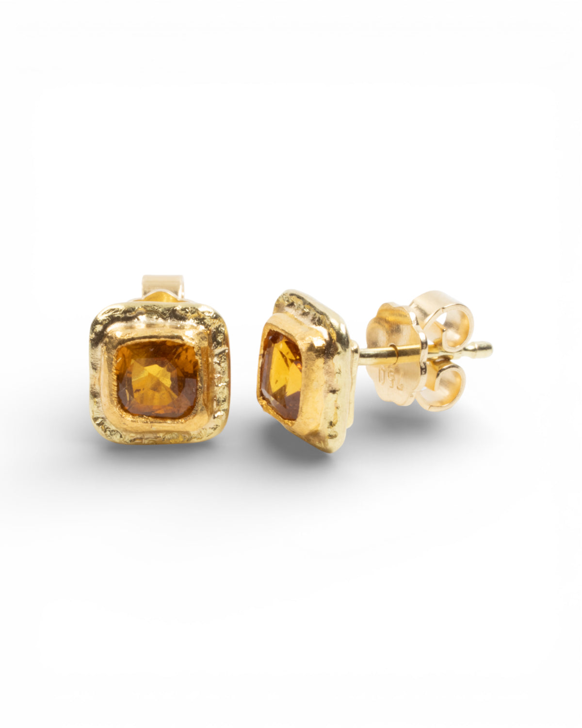 Kleine 750 Goldohrstecker mit orangenen Saphiren (1.5 ct) - Goldschmiede Krack - Trauringe & Unikatschmuck aus Deidesheim