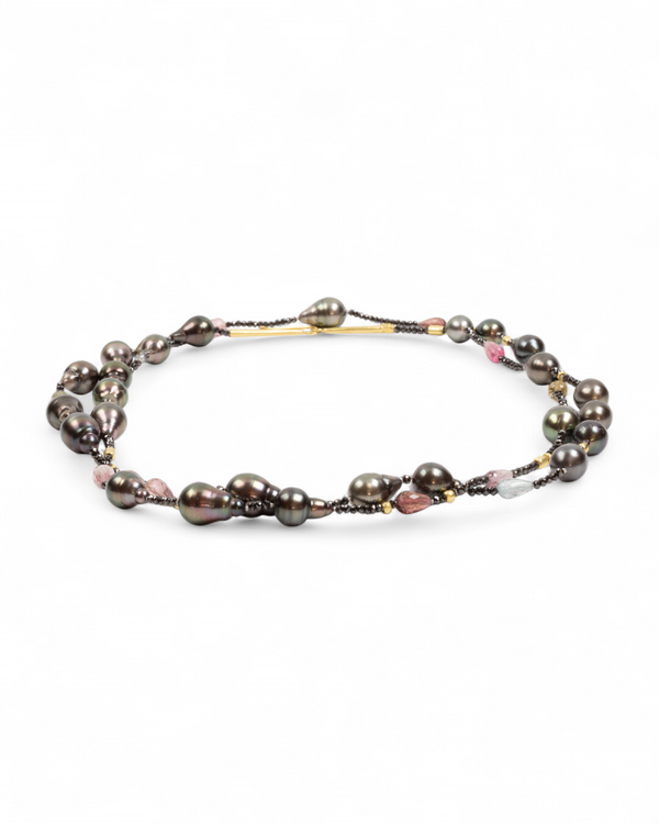 Tahiti-Perlenkette mit Turmalin und schwarzen Diamanten, 750 Gold - Goldschmiede Krack