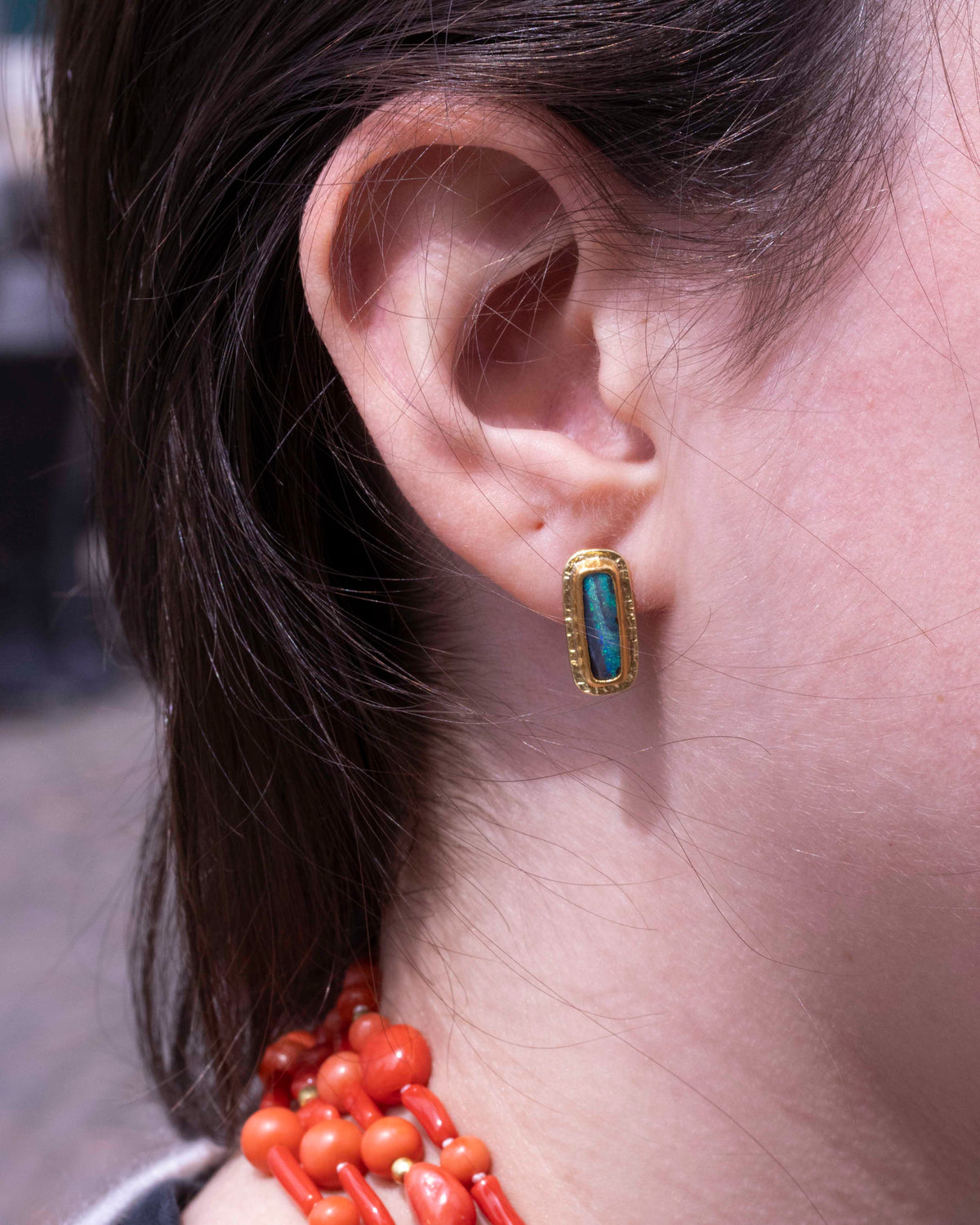 750 Gelbgold Ohrstecker mit Boulderopal (2,8 ct), 999 Feingold-Fassung - Goldschmiede Krack