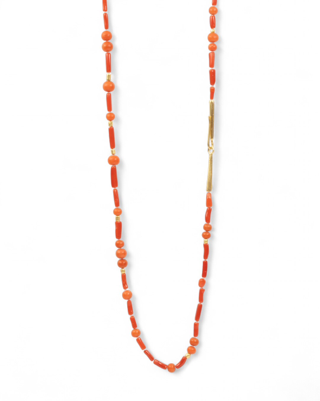 750 Gelbgold Halskette mit roter Koralle (170 ct) und Goldelementen - Goldschmiede Krack