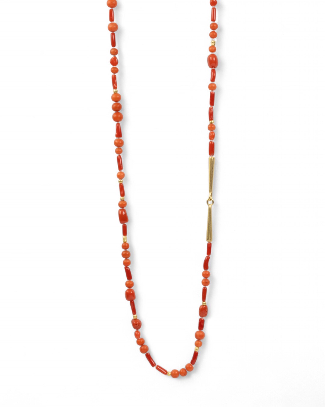 750 Gelbgold Halskette mit roter Koralle (140 ct) und Goldelementen - Goldschmiede Krack