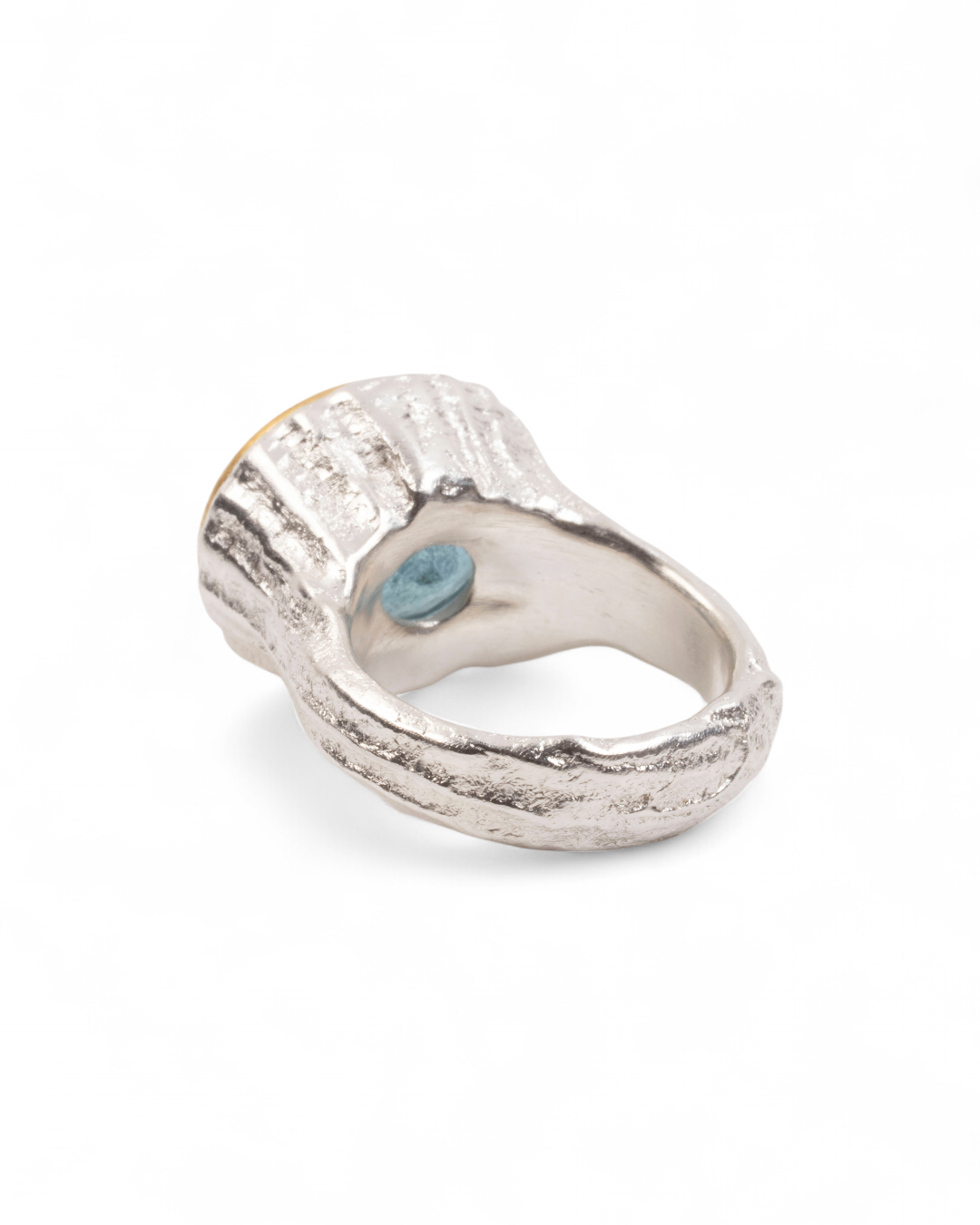 925 Silberring mit blauem Aquamarin (10,67 ct) und 999 Feingold-Fassung - Goldschmiede Krack