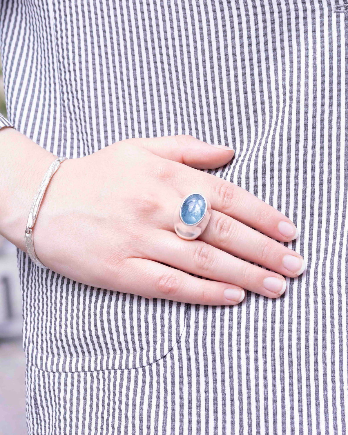 Großer 925 Silberring mit blauem Aquamarin (26,05 ct) - Goldschmiede Krack