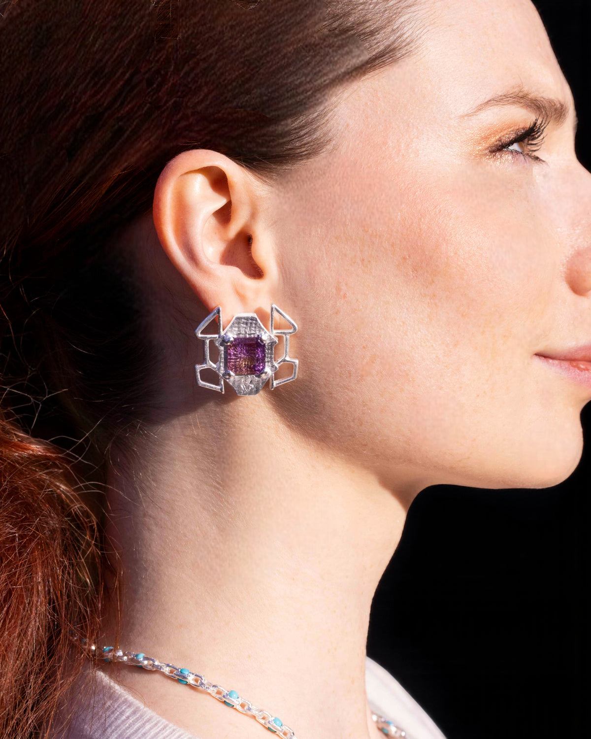 Bicolor Ohrschmuck mit Amethyst und Citrin – 925 Silber, Design Louis Krack
