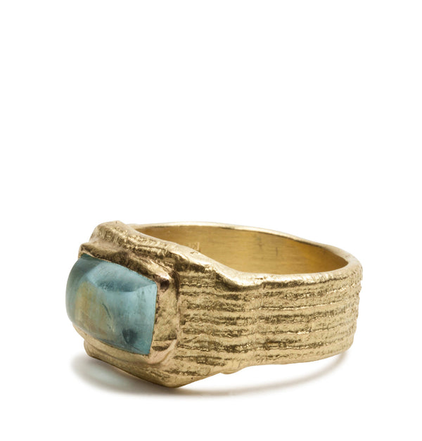 Großer 750 Goldring mit blauem antik-ovalen Aquamarin