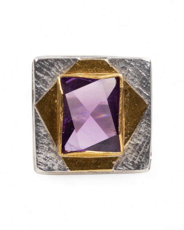 Großer lila Amethystring aus 999 Feingold und 925 Silber