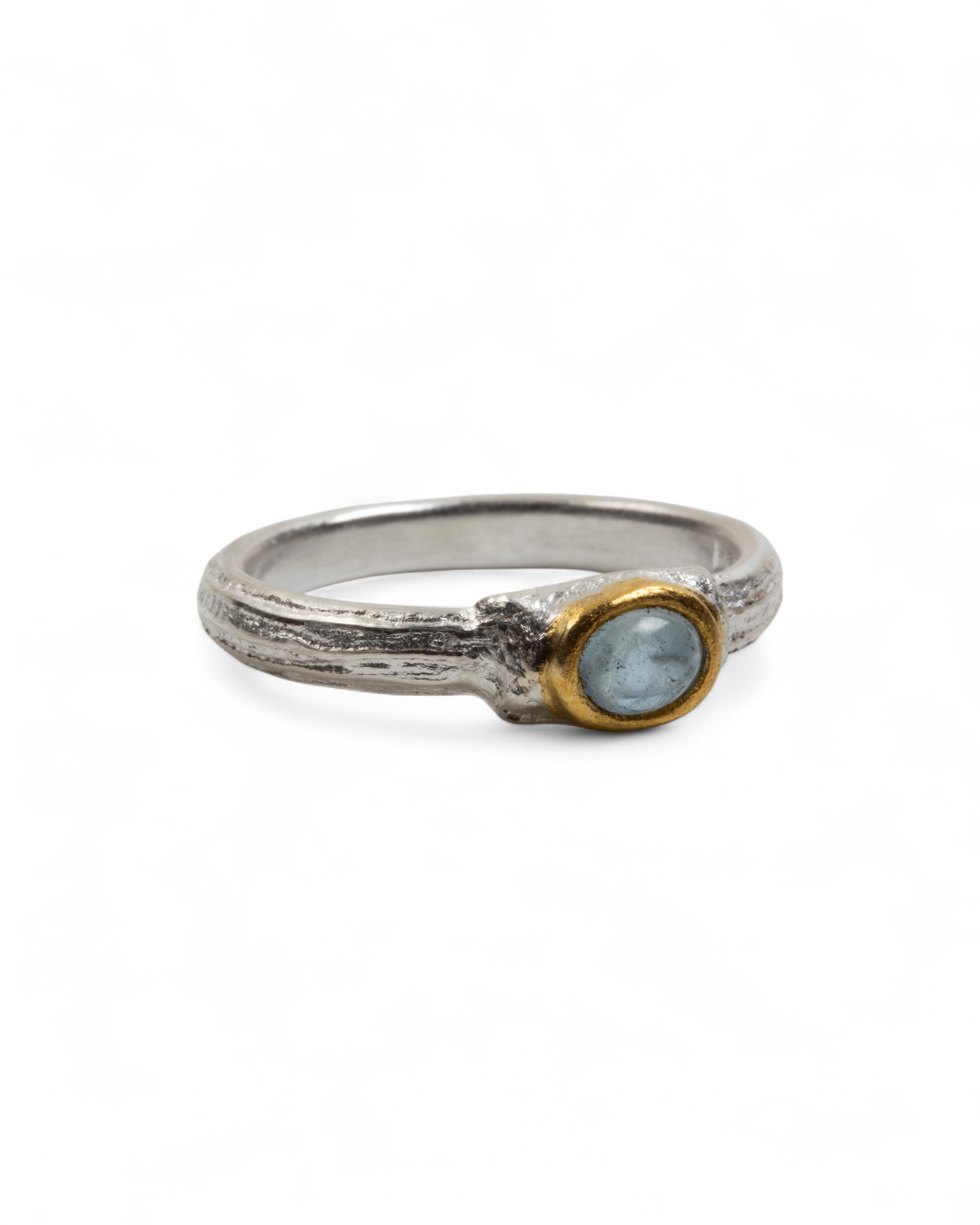 925 Silberring mit blauem Aquamarin (0,45 ct) und 999 Feingold-Fassung - Goldschmiede Krack