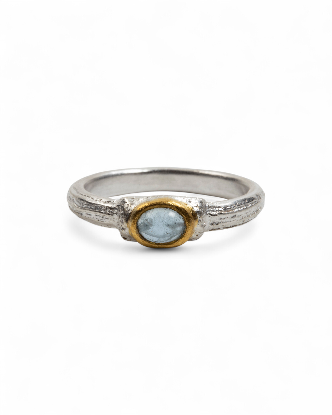 925 Silberring mit blauem Aquamarin (0,45 ct) und 999 Feingold-Fassung - Goldschmiede Krack