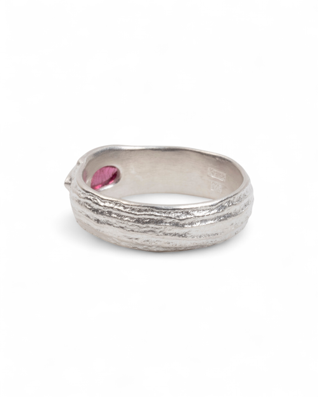 925 Silberring mit rosa Turmalin (0,77 ct) und Bark-Struktur - Goldschmiede Krack