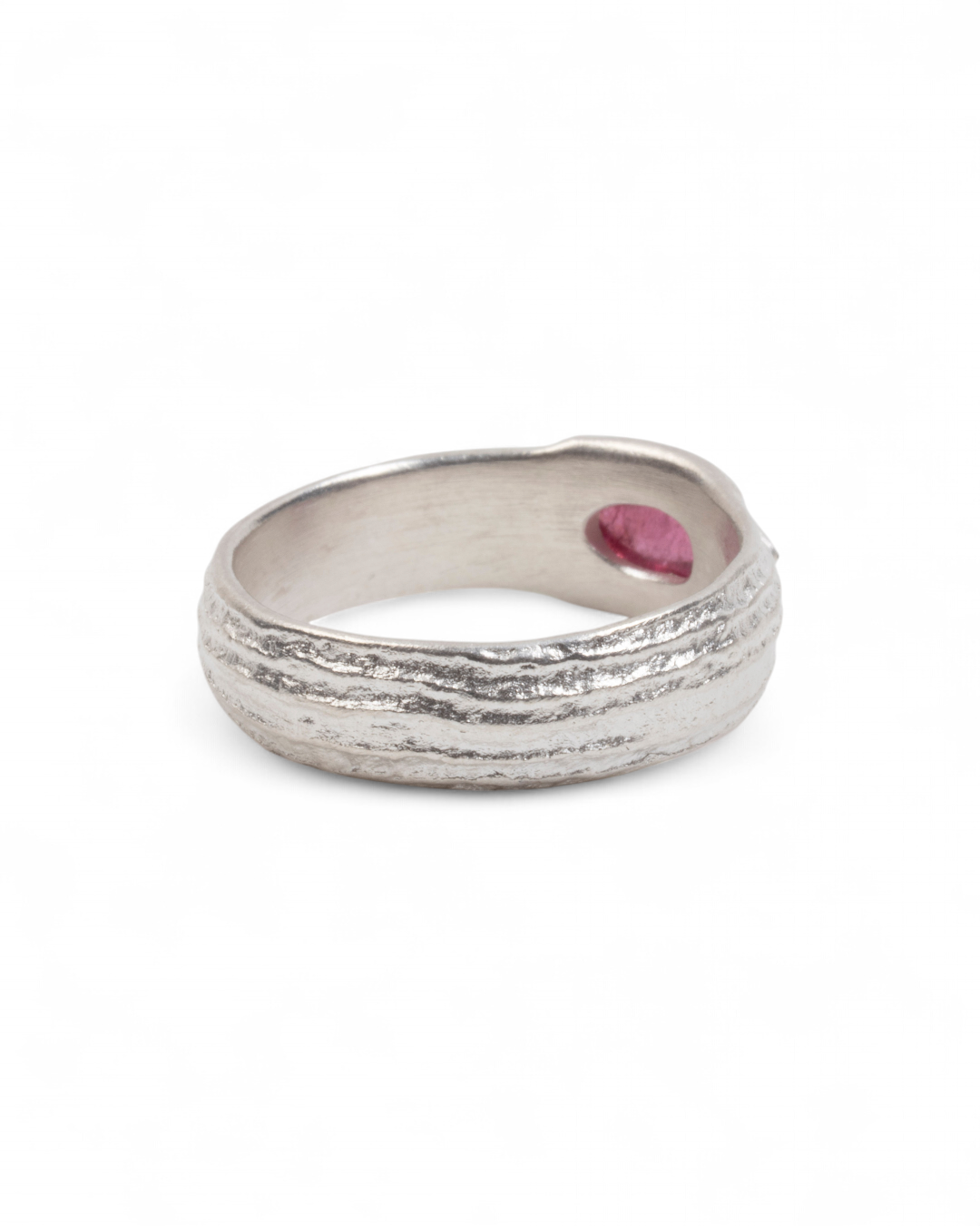 925 Silberring mit rosa Turmalin (0,77 ct) und Bark-Struktur - Goldschmiede Krack