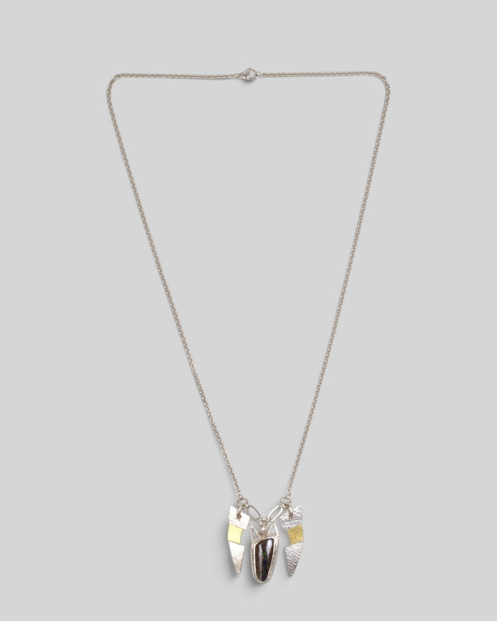 Dreiteiliger 925 Silberanhänger mit Boulderopal (12,96 ct) und Feingold