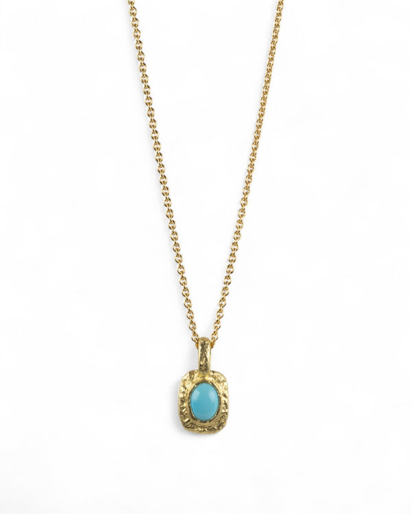 Organisch-eckiger 750 Goldanhänger mit Türkis (0,67 ct) mit 750 Goldkette - Goldschmiede Krack - Trauringe & Unikatschmuck aus Deidesheim