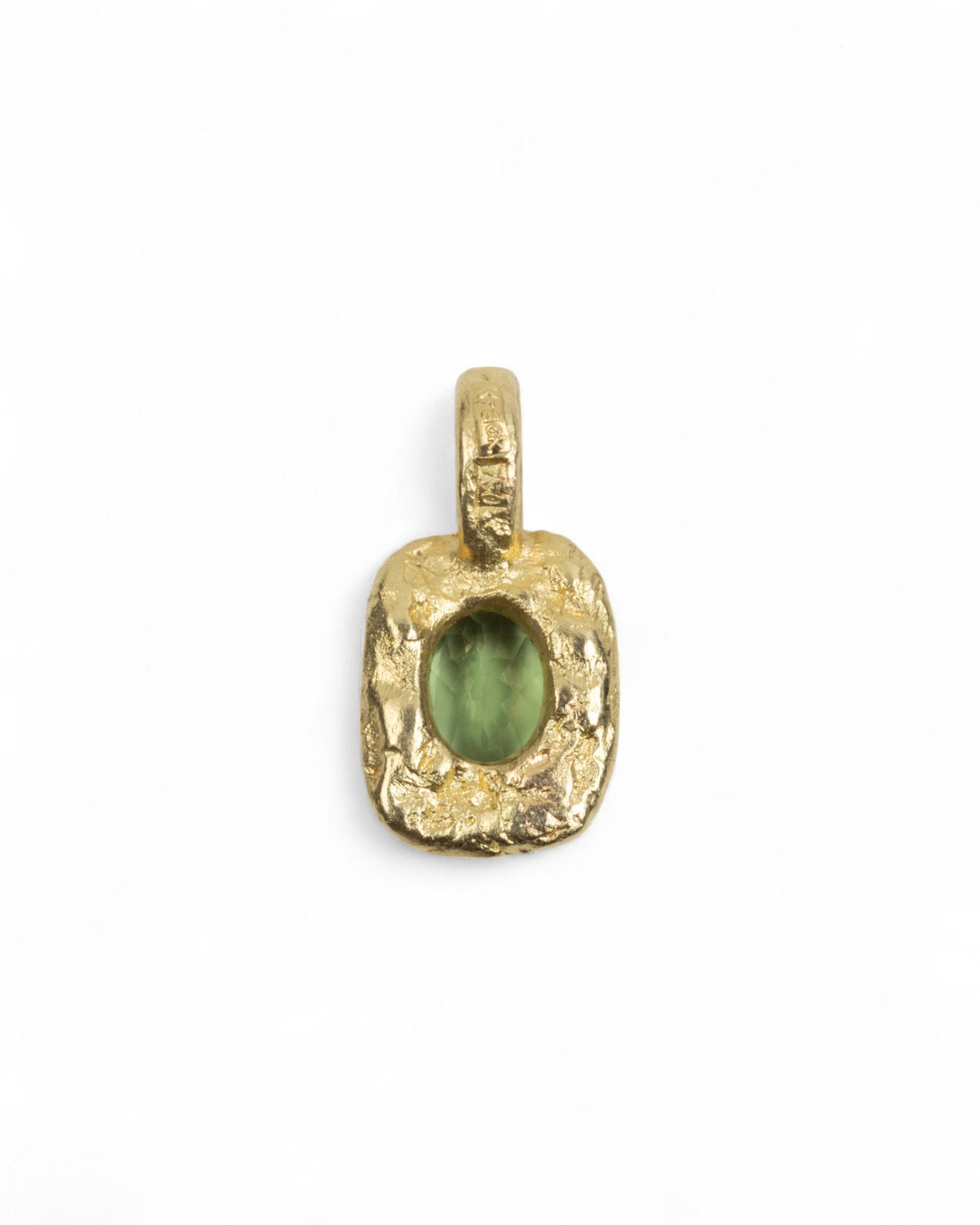 Organisch-eckiger 750 Goldanhänger mit grünem Tsavorit (0.75 ct) und 750 Goldkette - Goldschmiede Krack - Trauringe & Unikatschmuck aus Deidesheim