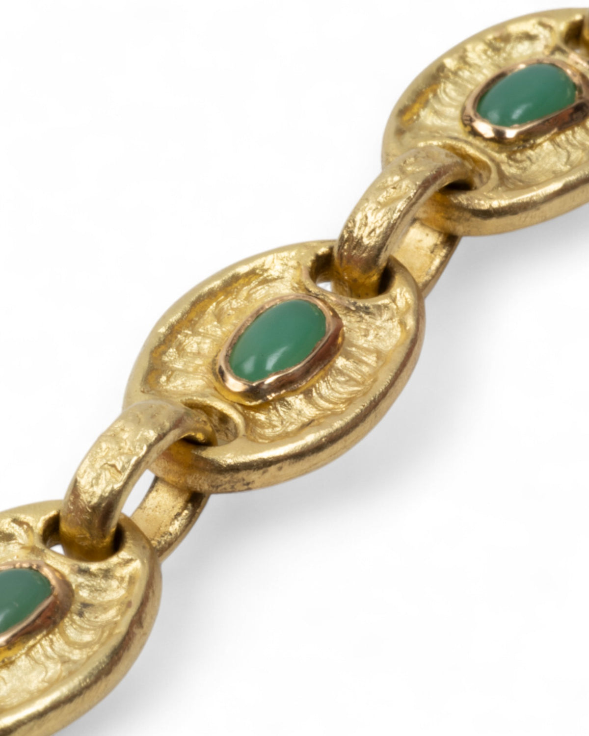 750 Gold-Gliederarmband mit grünen Chrysoprasen (2.34 ct) - Goldschmiede Krack - Trauringe & Unikatschmuck aus Deidesheim