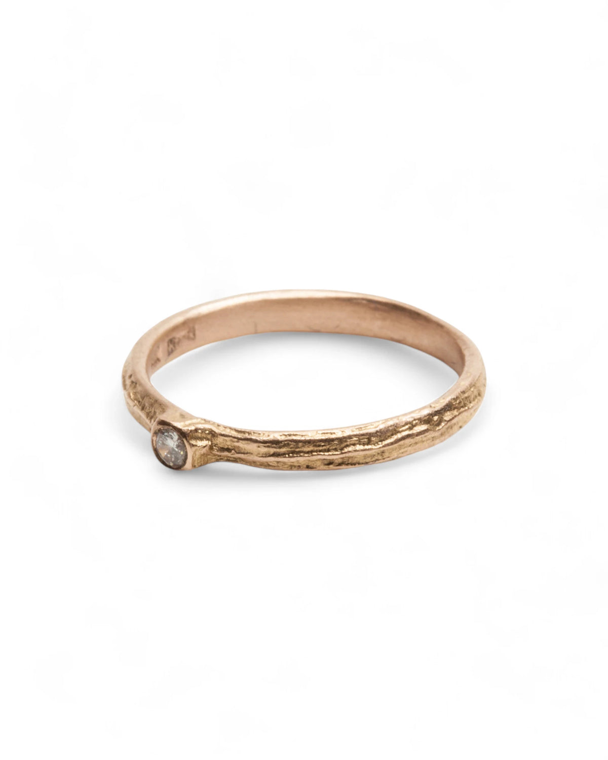 Zarter Bark Ring mit Vintage Brillant aus 750 Rotgold