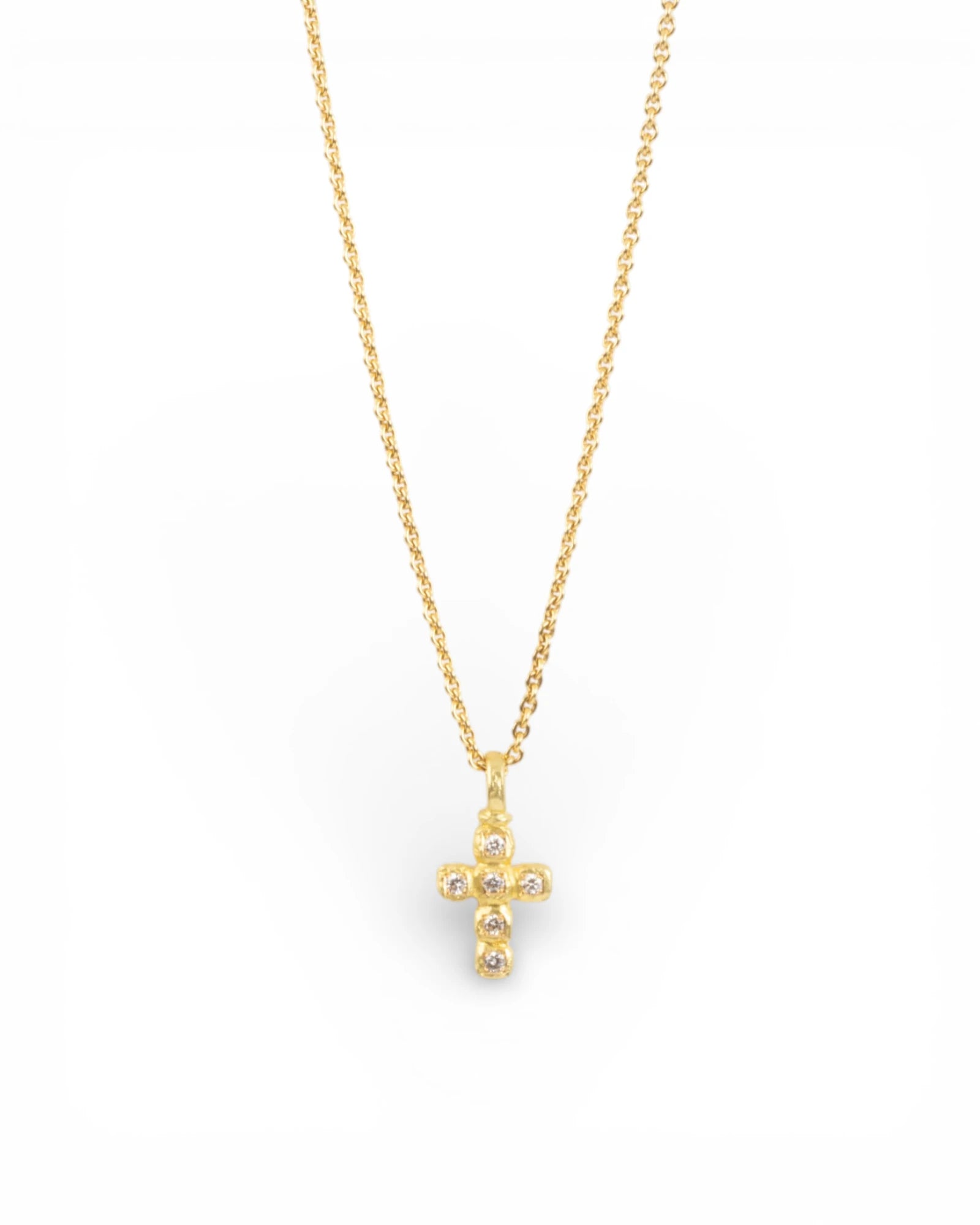 Zierlicher Kreuzanhänger aus 750 Gelbgold mit Brillanten (0,12 ct) inkl. Goldkette - Goldschmiede Krack - Trauringe & Unikatschmuck aus Deidesheim
