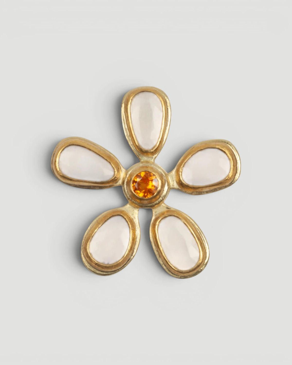 750 Goldanhänger "Blume" mit weißen Mondsteinen und orangenem Mandarin-Granat