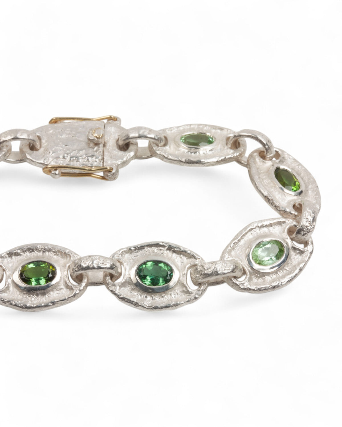 925 Silberarmband mit grünen Turmalinen (5.69 ct) und 750 Gold - Goldschmiede Krack - Trauringe & Unikatschmuck aus Deidesheim