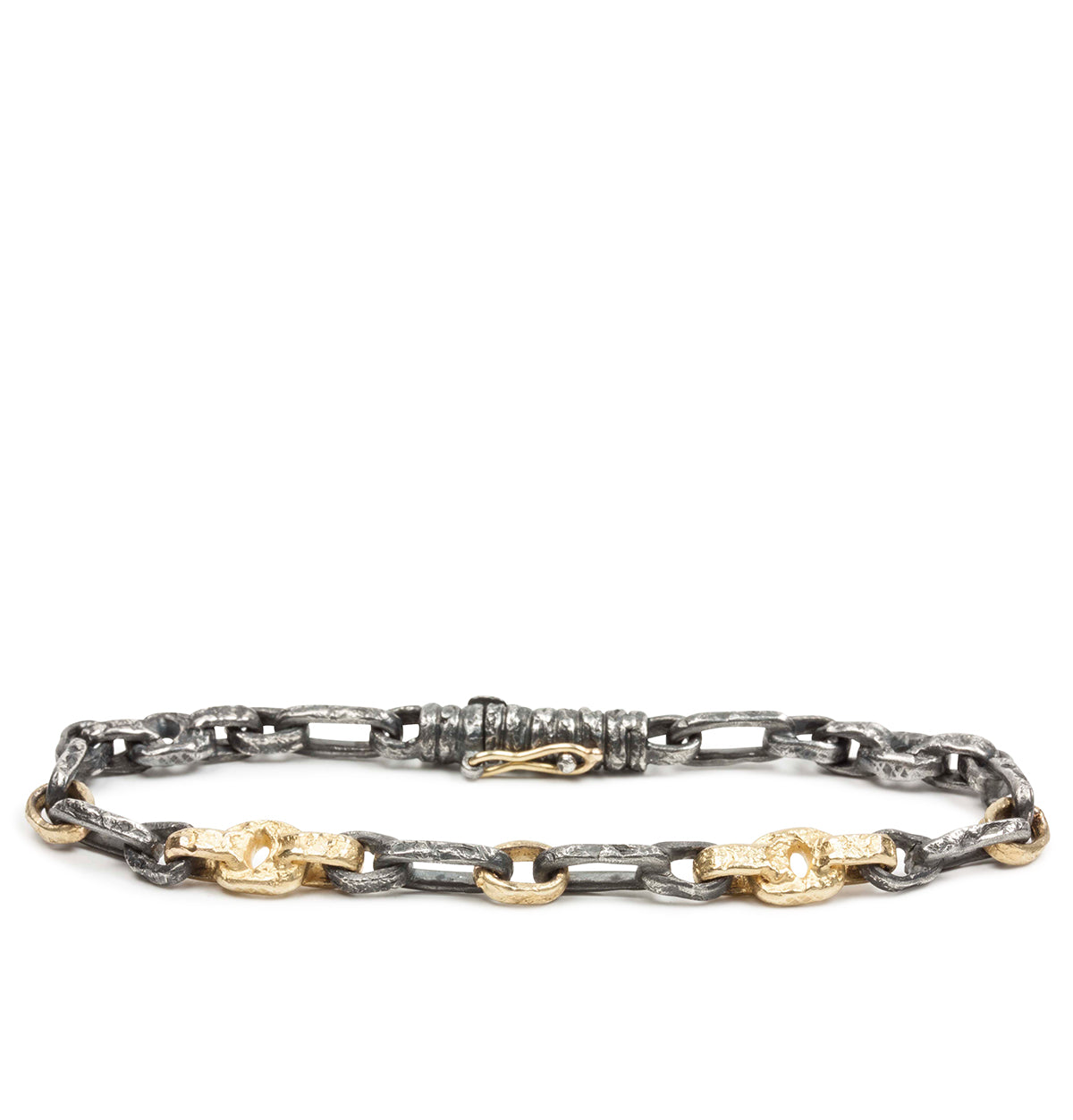 Bicolor Armband aus geschwärzten 925 Silber und 750 Gold